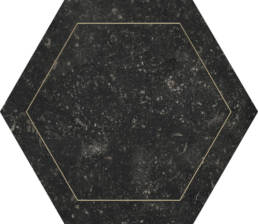Concert Black hexagon deco gold7x6 | Pan American Ceramics