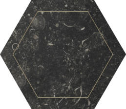 Concert Black hexagon deco gold7x6 | Pan American Ceramics