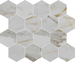 Alustra Imperial Gold Calacatta Hexagon Matte Mosaic | Pan American Ceramics