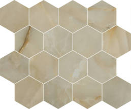 Alustra Opulent Beige Onyx Hexagon Matte Mosaic | Pan American Ceramics